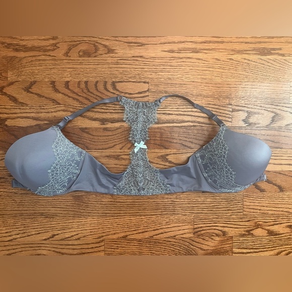 Victoria’s Secret Very Sexy 34DD Gray Lace Racerback Push Up Bra Front Closure - Picture 6 of 7